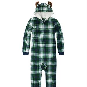 Long Sleeve Moose Plaid Fleece Hooded Onesie